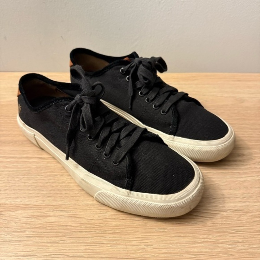 Frye Ludlow Low Top Black Canvas Leather Trim Mens Sneakers Lace Up Shoes